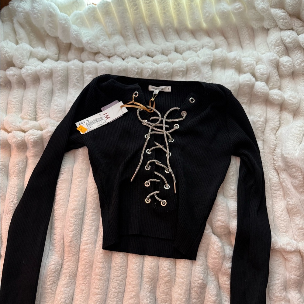 H&M Black Lace-Up Crop Top